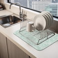 thumbnail image 2 of Mint Green Floral Dish Drying Mats for Kitchen Counter, Pastoral White Petal Leaf Botanical Linen Absorbent Coffee Bar Mat with Non-slip Rubber Backed Quick Drying Dish Rack Pad 16"x18", 2 of 9