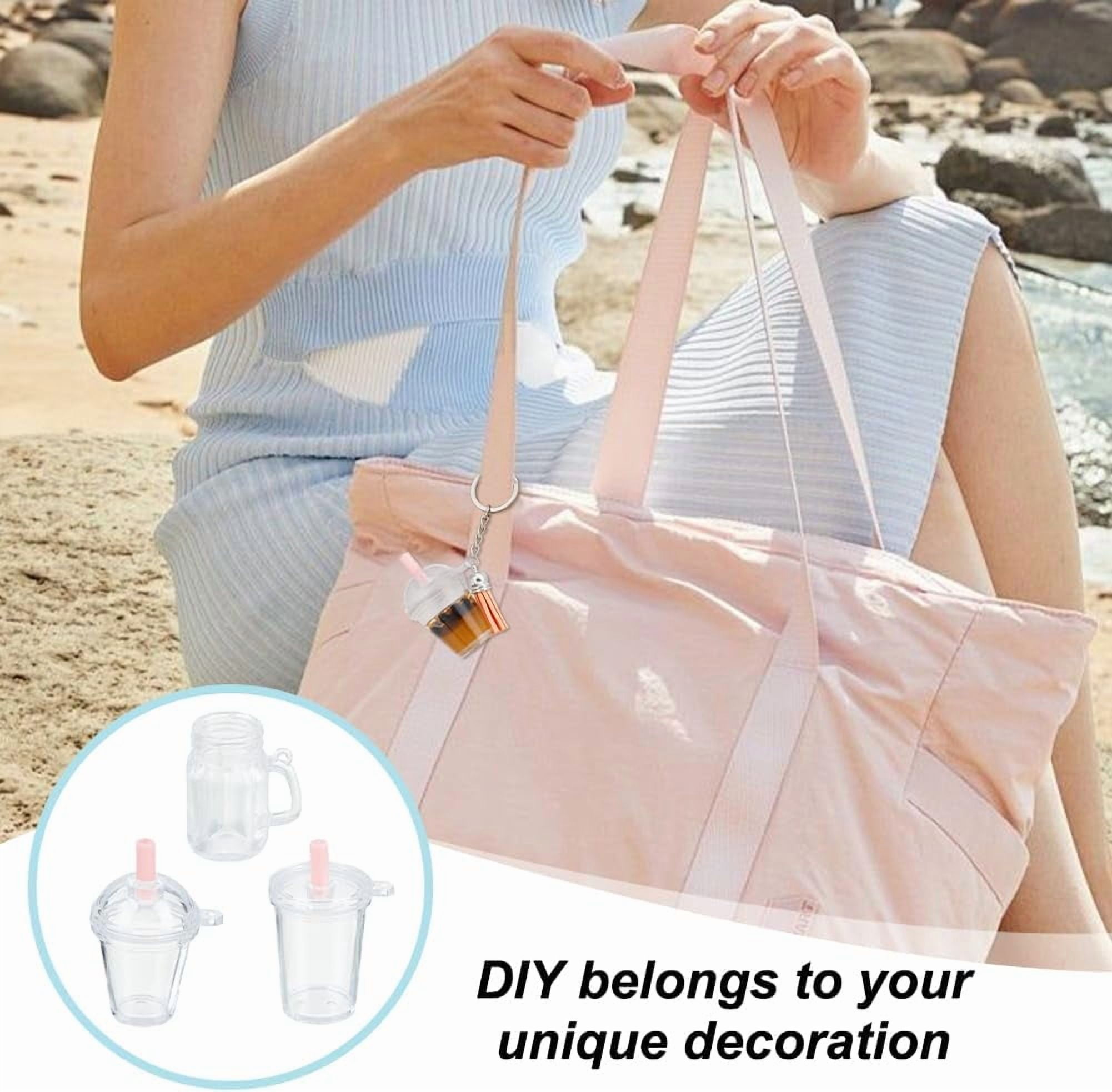 232pcs Tea Keychain Kit Colorful Cup Keychain Making Kit Milk Tea Accessories Set Keychains Set with Hole Cup Pendants with 200pcs Bead for Keychains DIY Earring Making Colorful DIY