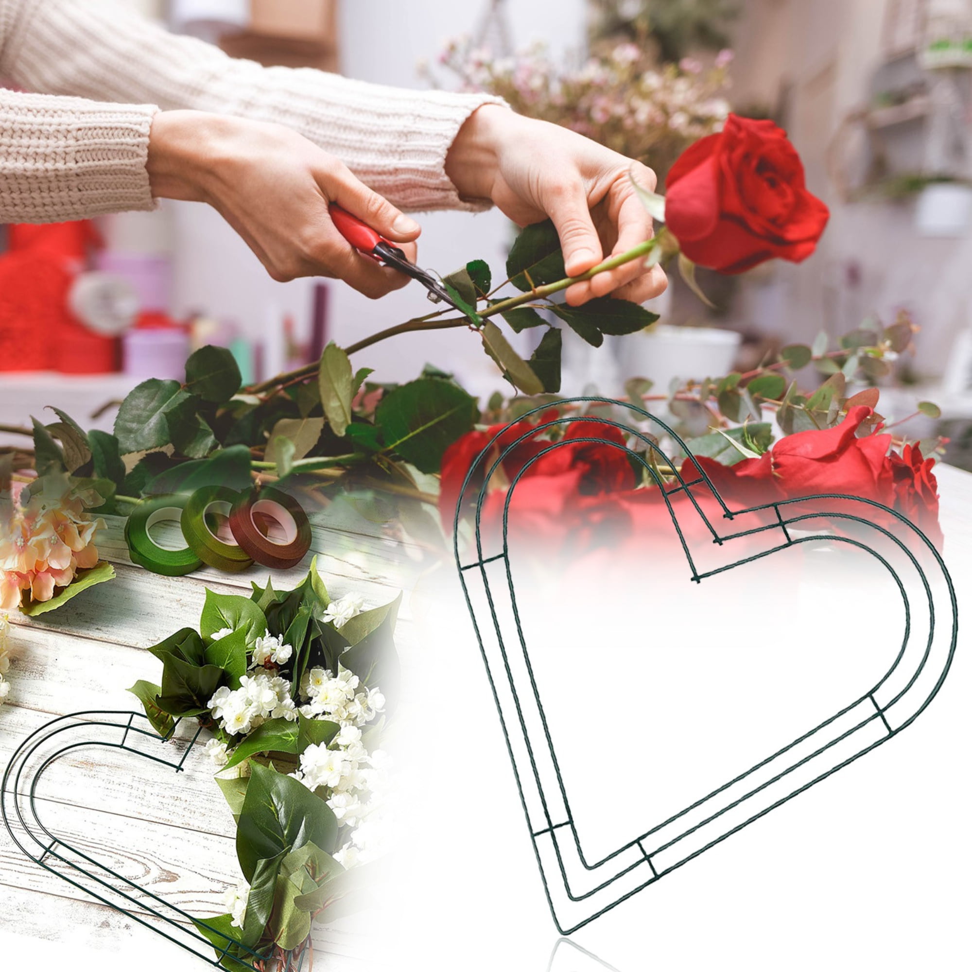 Mnycxen Heart Metal Wreath 12 In Heart-Shaped Wire Frame Wedding  Valentine's Day DIY 