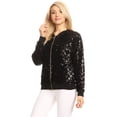 thumbnail image 3 of Fashion Womens Sequin Long Sleeve Front Zip Jacket with Ribbed Cuffs, 3 of 6