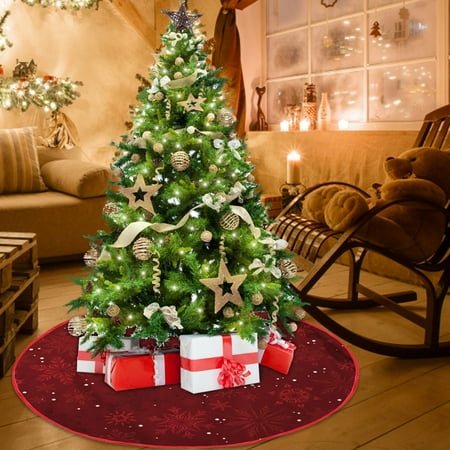 

Pgeraug decorate 2021 Cross-border New Christmas Tree Skirt Creative Print Tree Bottom Decoration Christmas Supplies 90cm Desktop Ornament Red