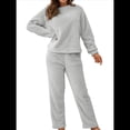 thumbnail image 2 of Pijama de 2 Piezas para Mujer, Conjunto de Ropa de Estar por Casa, Suéter de Punto, Cuello Redondo, Larga, Conjuntos Peludos Gris XL, 2 of 8