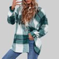 thumbnail image 3 of Blusa con capucha a cuadros para mujer, manga larga, con botones, holgada, transpirable, con cordón a cuadros, blusa con capucha para otoño e invierno, verde S, 3 of 6