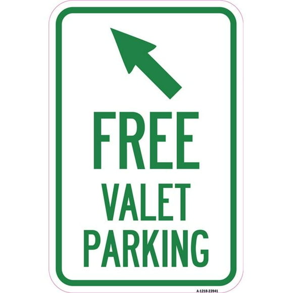 SignMission A-1218-23941 12 x 18 in. Aluminum Sign - Free Valet Parking with Upper Left Arrow