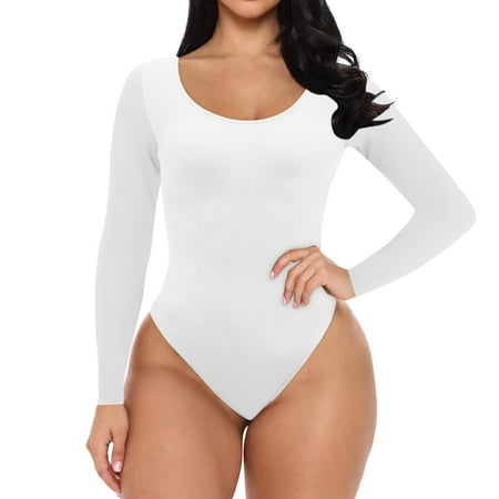 SNOWSONG Corset Tops for Women  Bodysuit for Women Plus Size Hip Lifting Bodysuit Long Sleeve Corset Sculpting Body Shaper  Plus Size Bodysuit  Shirts for Women 1PC Coverall White M