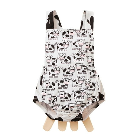 

TUOBARR Newborn Infant Baby Girls Ruffle Dairy Cow Printed Backless Romper Bodysuit White (3-18Months)