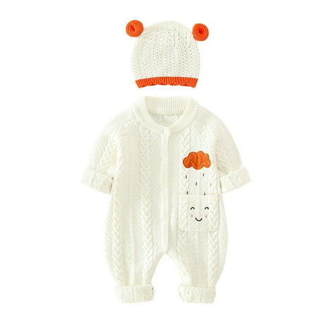 

MANHUJI Girls Pajamas Newborn Infant Baby Knitted Romper Cotton Long Sleeve Boy Girl Sweater Clothes Baby Jumpsuit Bear Ear Hat Outfits Set Baby Boy Sleepers 3-6 Months (White 80)