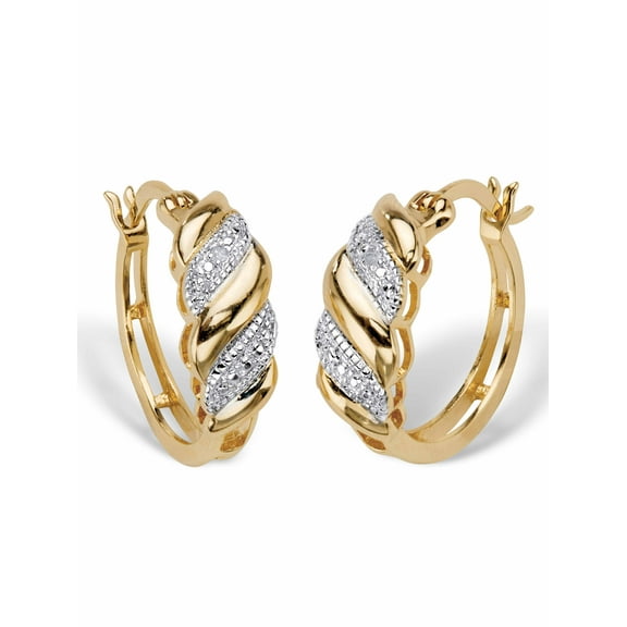 PalmBeach Jewelry Diamond Accent Diagonal Banded S-Link Hoop Earrings Gold-Plated 3/4"