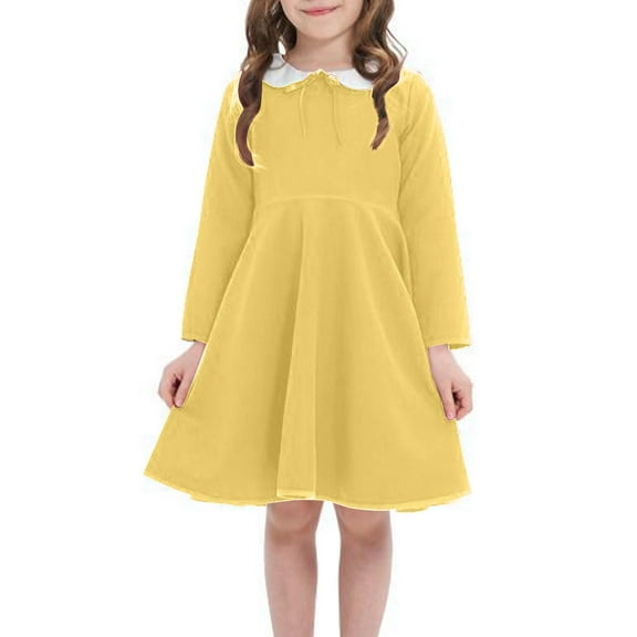 Lenpel Toddler Girls' Dresses Cotton Long Sleeve Doll Neck A-Line Casual Dress Baby Girl Fall Outfits for 2-12 Y