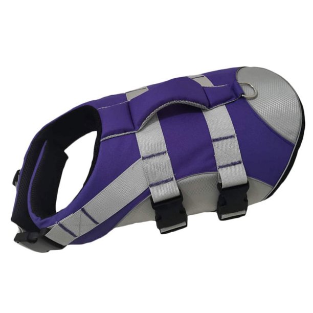 Chaleco salvavidas ajustable para perros, chaleco de seguridad tipo traje de baño, abrigo salvavidas para gatos pequeños y grandes, con asa reflectante para nadar y navegar, morado, M