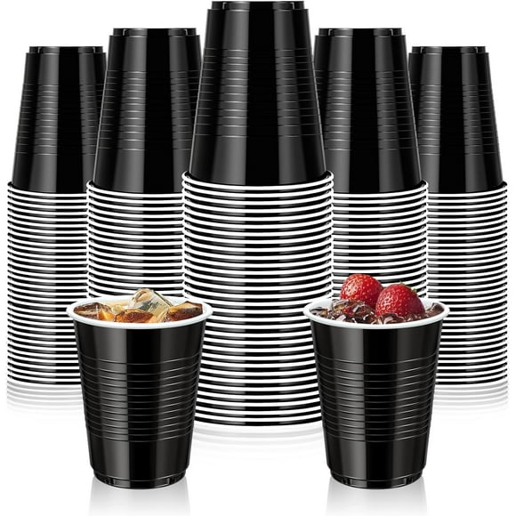 missunny-120 Pack Black Plastic Cups 18 oz, Disposable Heavy Duty Drinking Cups for Party, Graduation Shot Cup for Wedding Birthday Beer Taste Serving Snack Sample Tastings Barbecues Picnic