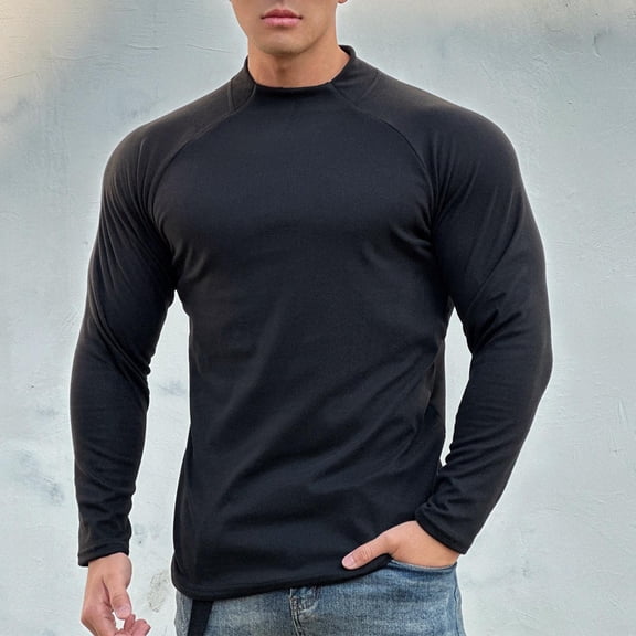 PNTUTB Fashion Men's Solid Color Crew Neck Long Sleeve Casual Comfortable Pullover Loose Sport Tops