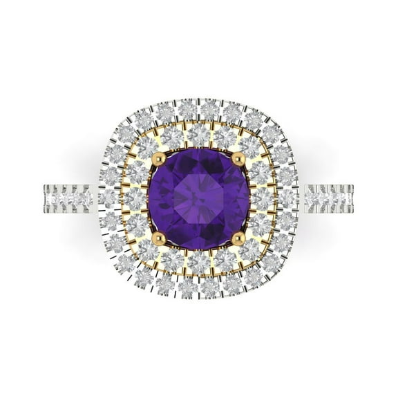 Halo Engagement Ring for Women - 1.615ct Natural Amethyst in 14K White/Yellow Gold Promise Ring