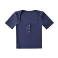 thumbnail image 4 of Wycnly Womens Tops Dressy Casual Party Club Sexy Slim Fit Button up Going out Cropped Tees Shirts Summer Short Sleeve Crewneck Tops Solid Blouse Navy s, 4 of 4