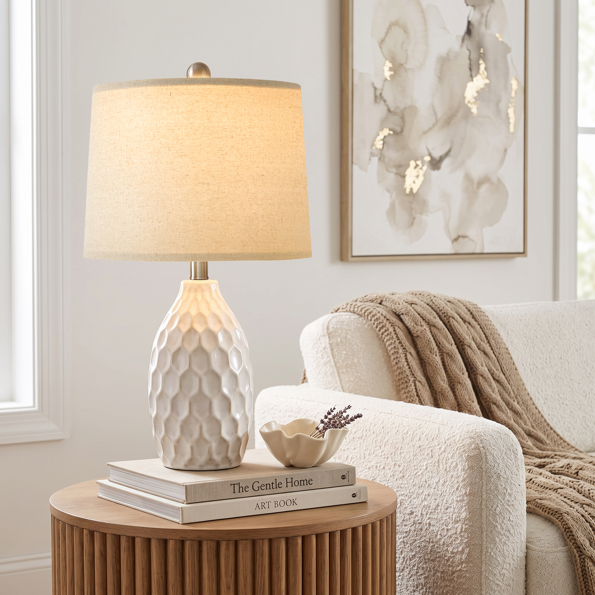 Oneach Modern Table Lamps, Ceramic, 21.5 Inches, Set of 2, White photo 6