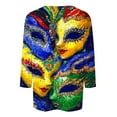 thumbnail image 2 of T-Shirts pour Femmes, Haut Mode Ample à Col Rond Imprimé Carnaval Décontracté à Manches 3/4, T-shirt pour Dames, 2 of 5