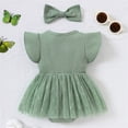 thumbnail image 4 of Baby Girl Summer Romper Dress Fly Sleeve Flower Embroidery Mesh Skirt Hem Ribbed Bodysuit Solid Sleeveless Crew Neck Green 6 Months-9 Months, 4 of 6