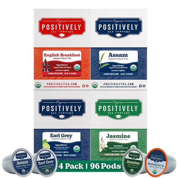 Positively Tea's Organic Traditional Tea Favorites Tea Pods for Keurig-compatible Brewers 96 Pods