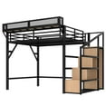 thumbnail image 6 of Bed Frame Queen Loft Bed with Storage Stairs, Shelves and Built-in Wardrobe, Metal Loft Bed Frame with USB Ports and LED Lights, Noise-reduced Design, Natural Wood,Platform Bed Frame, 6 of 16