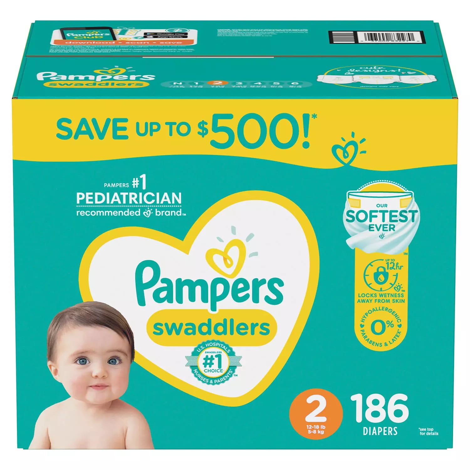 Forensische geneeskunde Concreet Prematuur Pampers Swaddlers Diapers, Size 2 (12-18 Pounds), 180 Count - Walmart.com