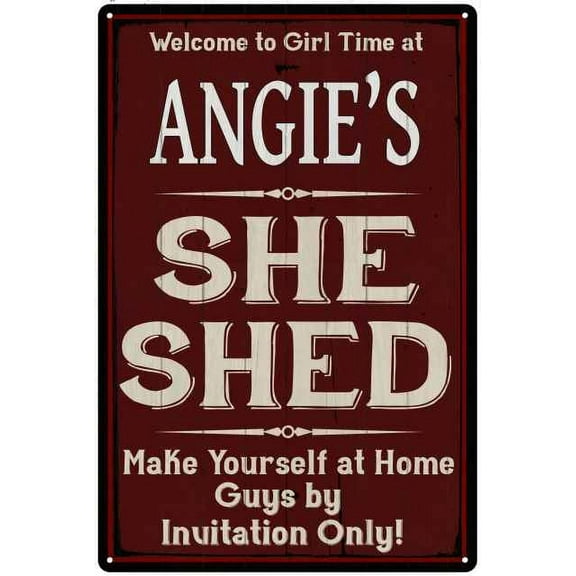 ANGIE'S She Shed Red Sign Lady Cave 8 x 12 High Gloss Metal 208120088330