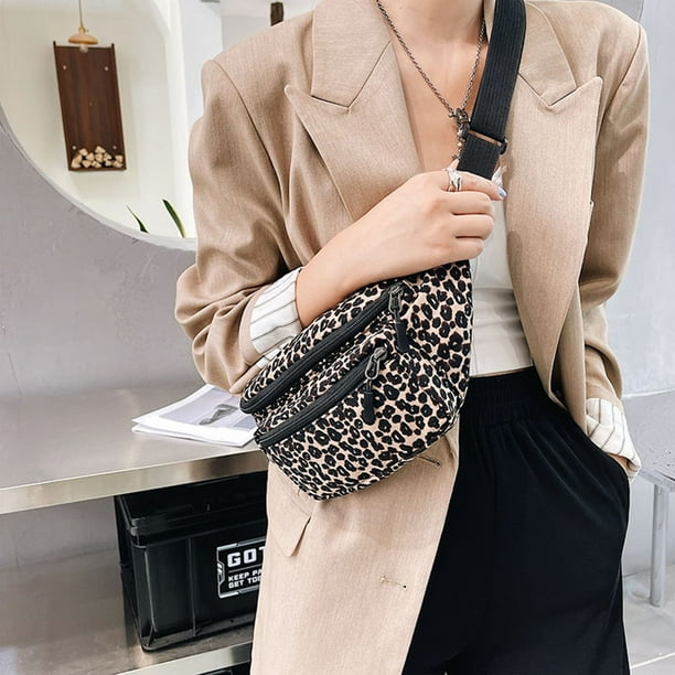 Bolsos de cintura para el pecho de gran capacidad Vintage para mujer bolsa de pecho informal con estampado de leopardo rinonera grande