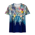 thumbnail image 5 of Uootdi Womens Tops V Neck Eyelet Texture Floral Print Short Sleeve Shirts Loose Fit Beach Stroll Casual Everyday Tees Gift, 5 of 6