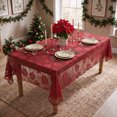 thumbnail image 5 of Sm:)e Poinsettia Embroidery Lace Tablecloth 60x84 Inch, Red, Vintage Floral Fabric Classy Vintage Reception Decor, 5 of 6
