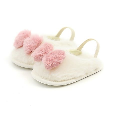 

Cute Shoes Newborn Infant Baby Slippers Boys Girls Faux Fur Winter Warm Bow Casual Plush Home Inndoor Soft Crib Sole Anti-slip Flats 0-18M