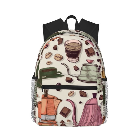 Honeii Vintage Coffee Print School Backpack,Casual Lightweight Travel Rucksack Daypack,Backpacks for College High
