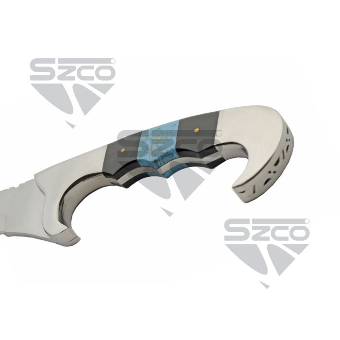 SZCO 18-Inch Heritage Fixed-Blade Field Knife 12.5-Inch Mirror-Polished Stainless Steel Blade with Artisan File-Work and Leather Sheath