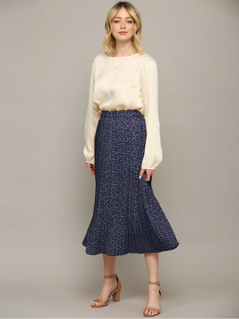 スカート Frill pleated midi skirt_dark navy Navy Metallic Pleated Midi Skirt – Grace At Home Treasures