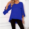 thumbnail image 4 of Warop 3/4 Length Sleeve Womens Tops Casual Solid Round Neck Ruffle Sleeve Shirts Business Work Blouse, 4 of 9