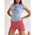 thumbnail image 6 of Aojekbee Women Short Sleeve T-Shirts Bowknot/Cherry/Car Print Crew Neck Shirts Summer Casual Slim Fit Tops Streetwear, 6 of 10
