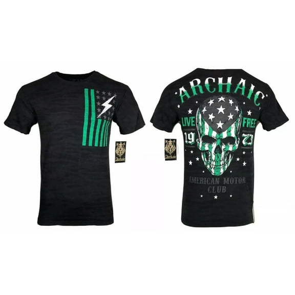 ARCHAIC by AFFLICTION Men's T-Shirt FLAG SMASHER Skull Wings MMA Biker