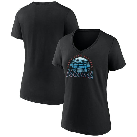 Women's Black Miami Marlins One Champion V-Neck T-Shirt