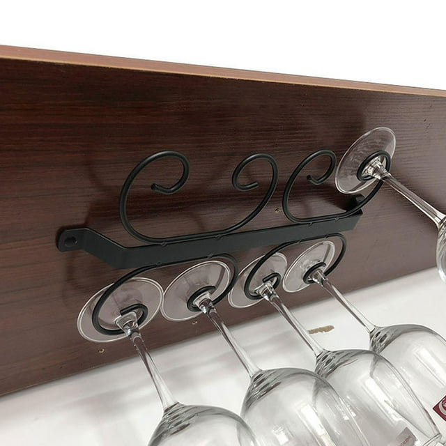 Glass Rack - Under Cabinet Stemware Glass Holder Glasses Storage Hanger Metal Organizer for Bar Kitchen Black