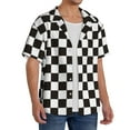 thumbnail image 4 of Daiia Black and White Checkerboard Men's Linen Shirts Short Sleeve Casual Shirts Button Down Shirt for Men Beach Summer Wedding Shirt-Small, 4 of 7