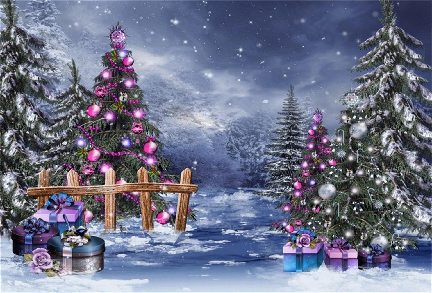MOHome Polyster 7x5ft Christmas Tree Backdrop Snowflake Xmas Pintree Decoration Photography Background Gift New Year Present Kid Girl Artistic Portrait Photo Shoot Studio Props Video Drop Drape