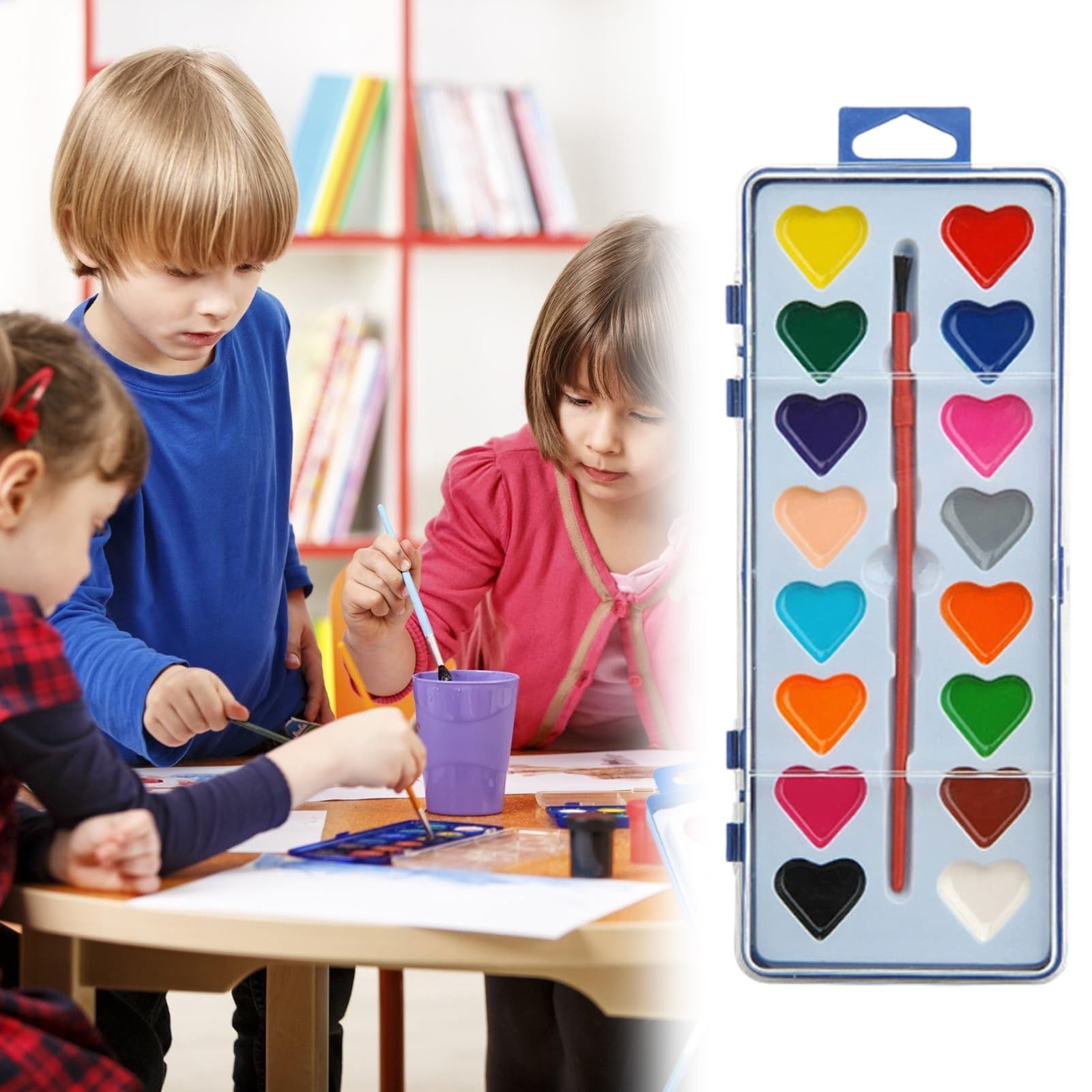 6 Pack Watercolor Paint Sets for Valentine's Day Gifts, Heart Shaped Watercolor Paint Set for Kids Classroom, Valentines Paint Sets with Paintbrush, Washable Water Color Paint Palette Art Supplies