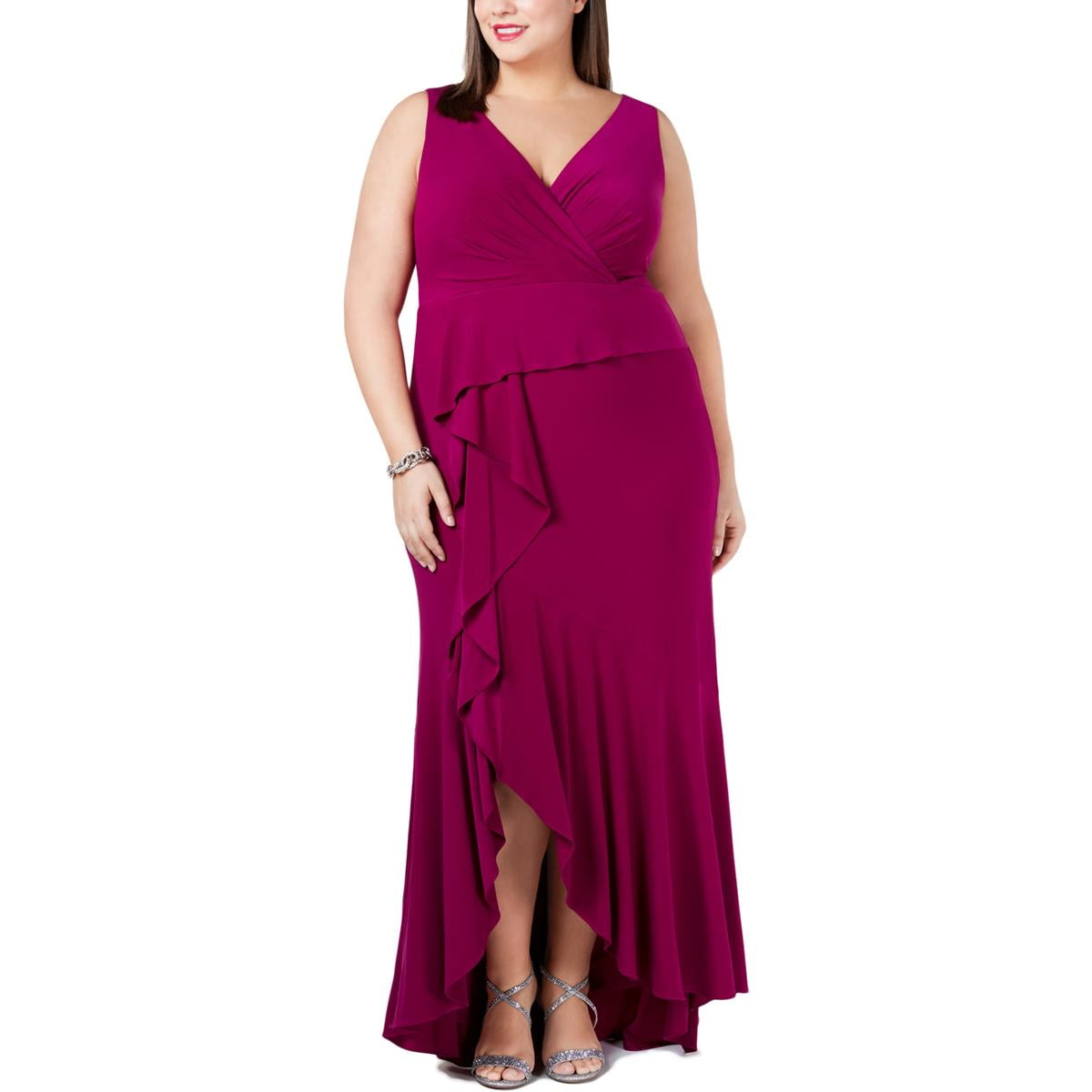 adrianna papell cascade ruffle evening dress