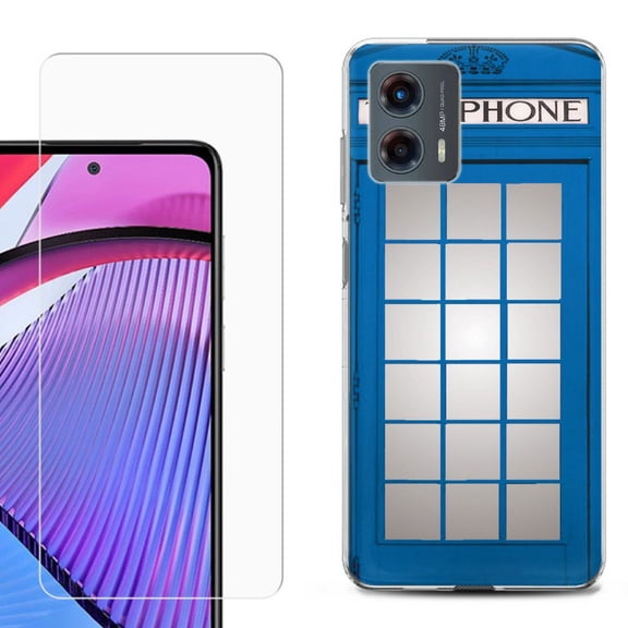 OneToughShield ® Compatible with Motorola Moto G 5G 2023, Shockproof Phone Case, with Tempered Glass Screen Protector - Phone Booth Blue