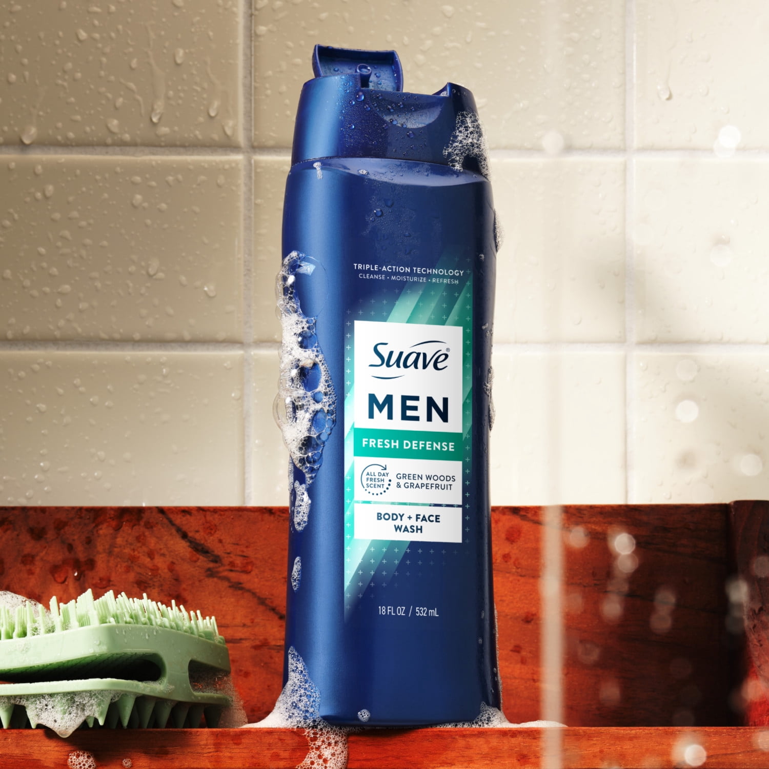 (2 pack) Suave Men Fresh Defense 2in1 Body & Face Wash with Glycerin & Vitamin E, 18 FL OZ
