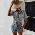 thumbnail image 6 of XFLWAM Women's Short Sleeve Button Down Shirts Striped Office Casual Business Summer Blouses Black XL, 6 of 7