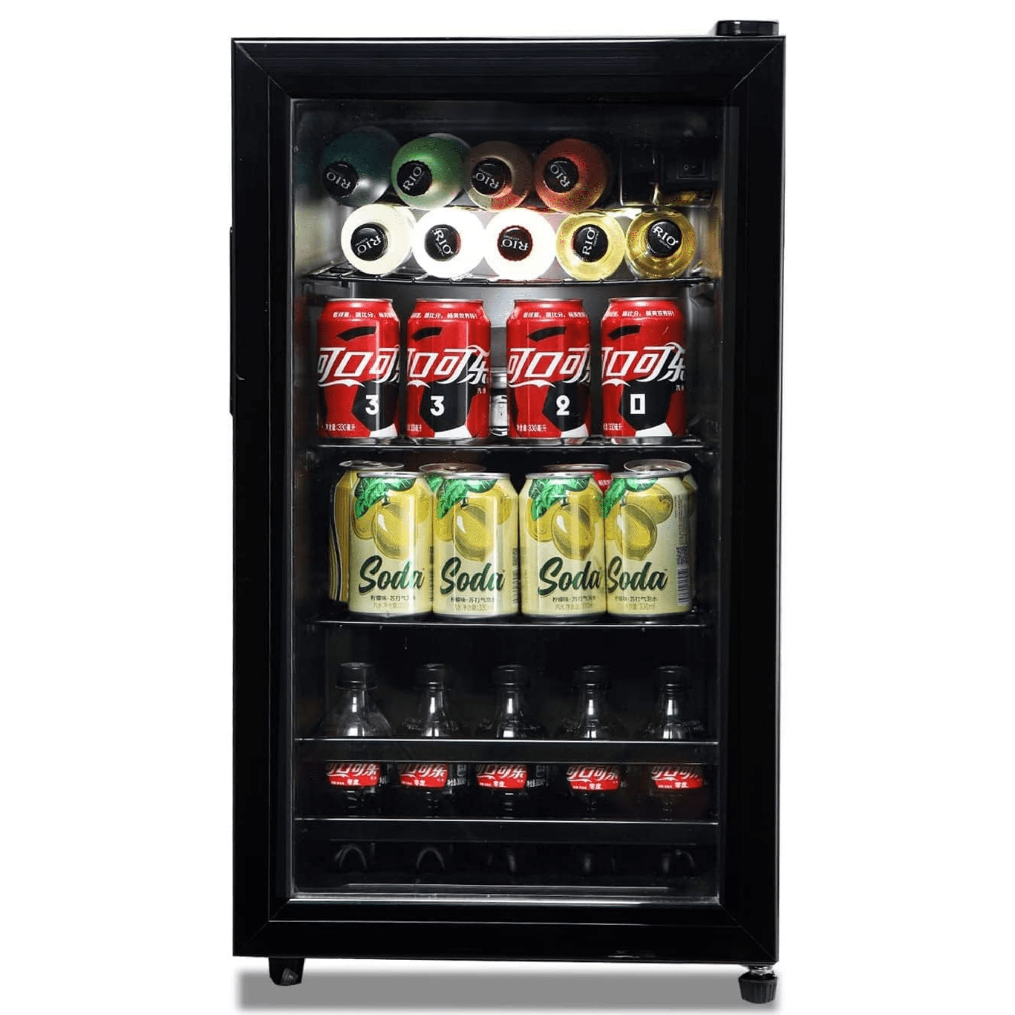 GGTB 120-Can Beverage Refrigerator Cooler, Freestanding Glass Door Mini Fridge for Beer Soda Wine, Adjustable Shelves for Home Office Bar, Black