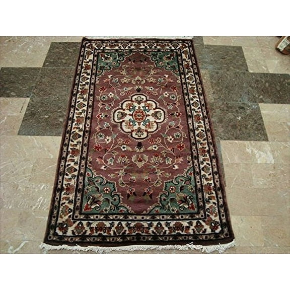 Ahmedani Linen Classic Flower Ivory Touch Rectangle Area Rug Home Decor Wool Silk Hand Knotted Indoor Carpet (5 x 3) Foot