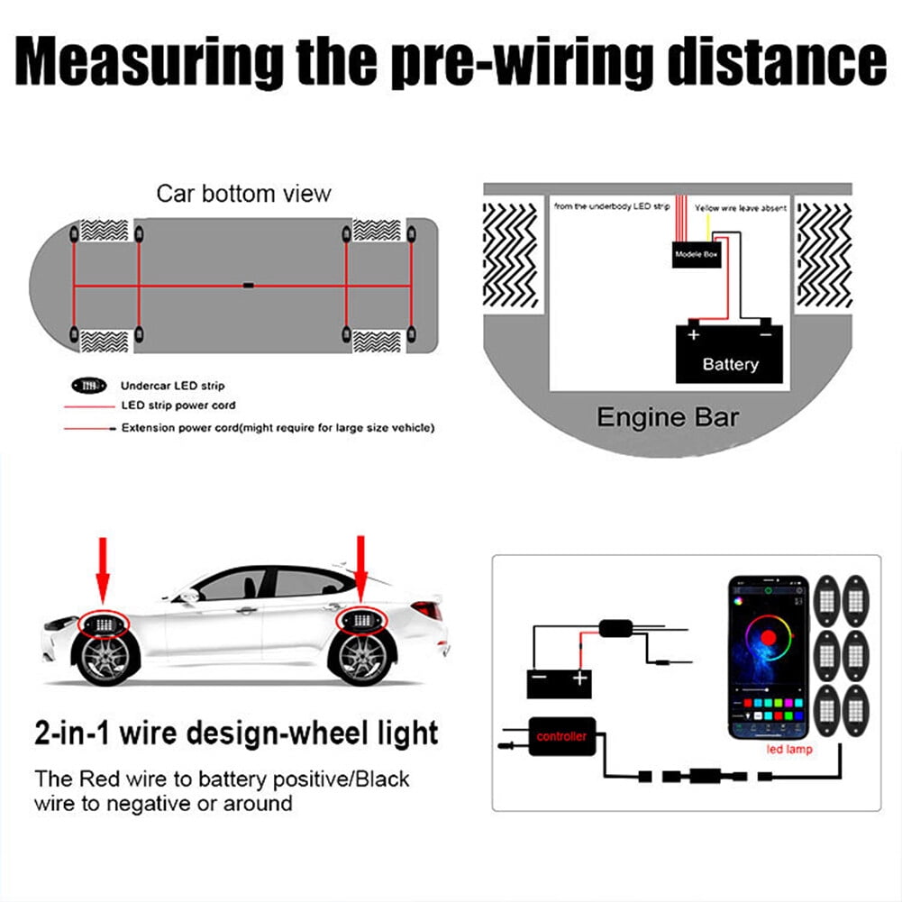 LED Rock Lights 4 Pods Underglow Light with App Control Waterproof Car Neon Lights Kit for Car Truck ATV UTV SUV Offroad Boat
