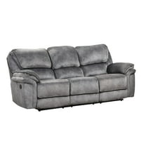 Remma Manual Recliner Sofa, Gray Faux Leather, Drop Table and Cupholders