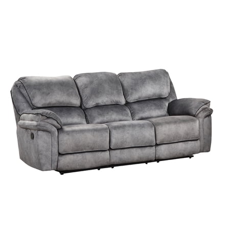 Remma Manual Recliner Sofa, Gray Faux Leather, Drop Table and Cupholders