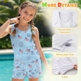 thumbnail image 6 of Xoenoiee Blue American Flag Firework Print Girls Tankini Swimsuits 4th of July Two Piece Tummy Control Bathing Suit with Swim Shorts Swimwear with Removable Pads, Size 10-11 Years, 6 of 7